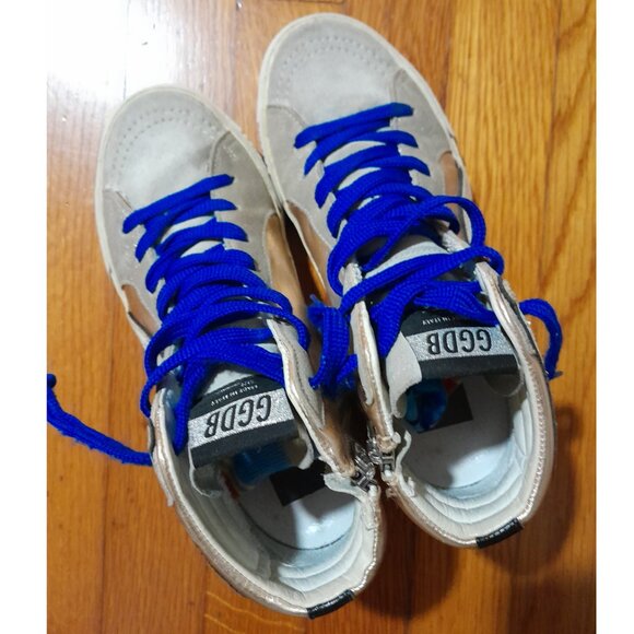 Golden Goose Laminated Slide Sneakers Sz 35 (US 5) Preowned Gold White Blue - Picture 11 of 16